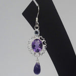 Load image into Gallery viewer, Amethyst Oval with Drops Silver Earrings
