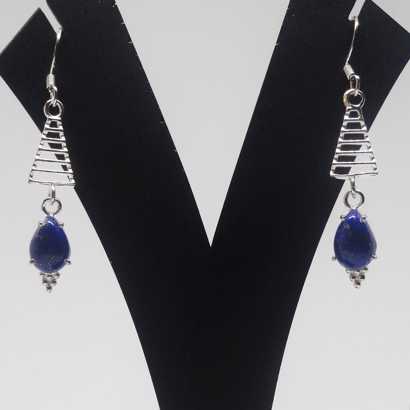 Lapis Lazuli Triangle Silver Earring