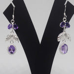 Load image into Gallery viewer, Amethyst Earrings With Silver Leaves
