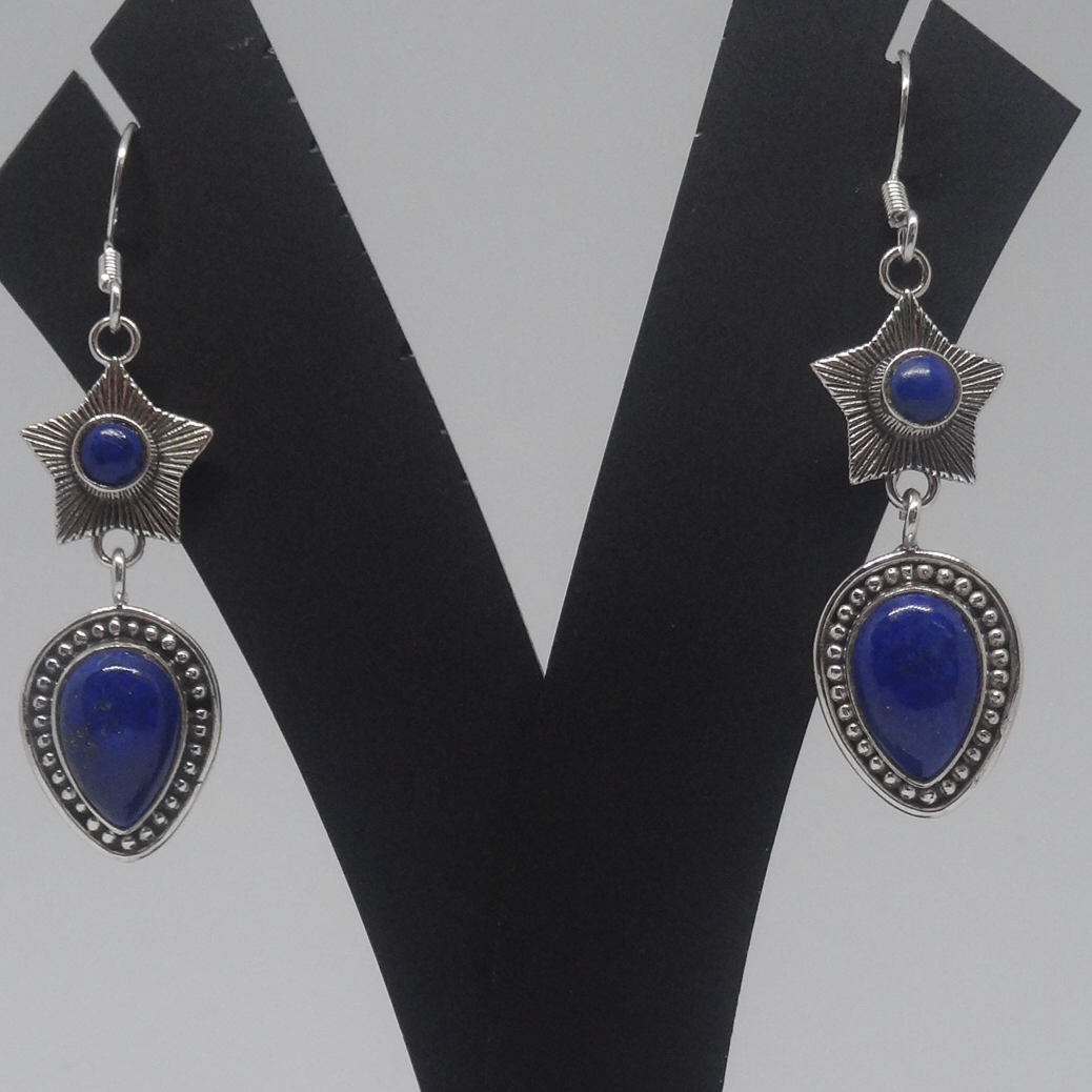 Gorgeous Star and Droplet Lapis Lazuli Silver Earrings