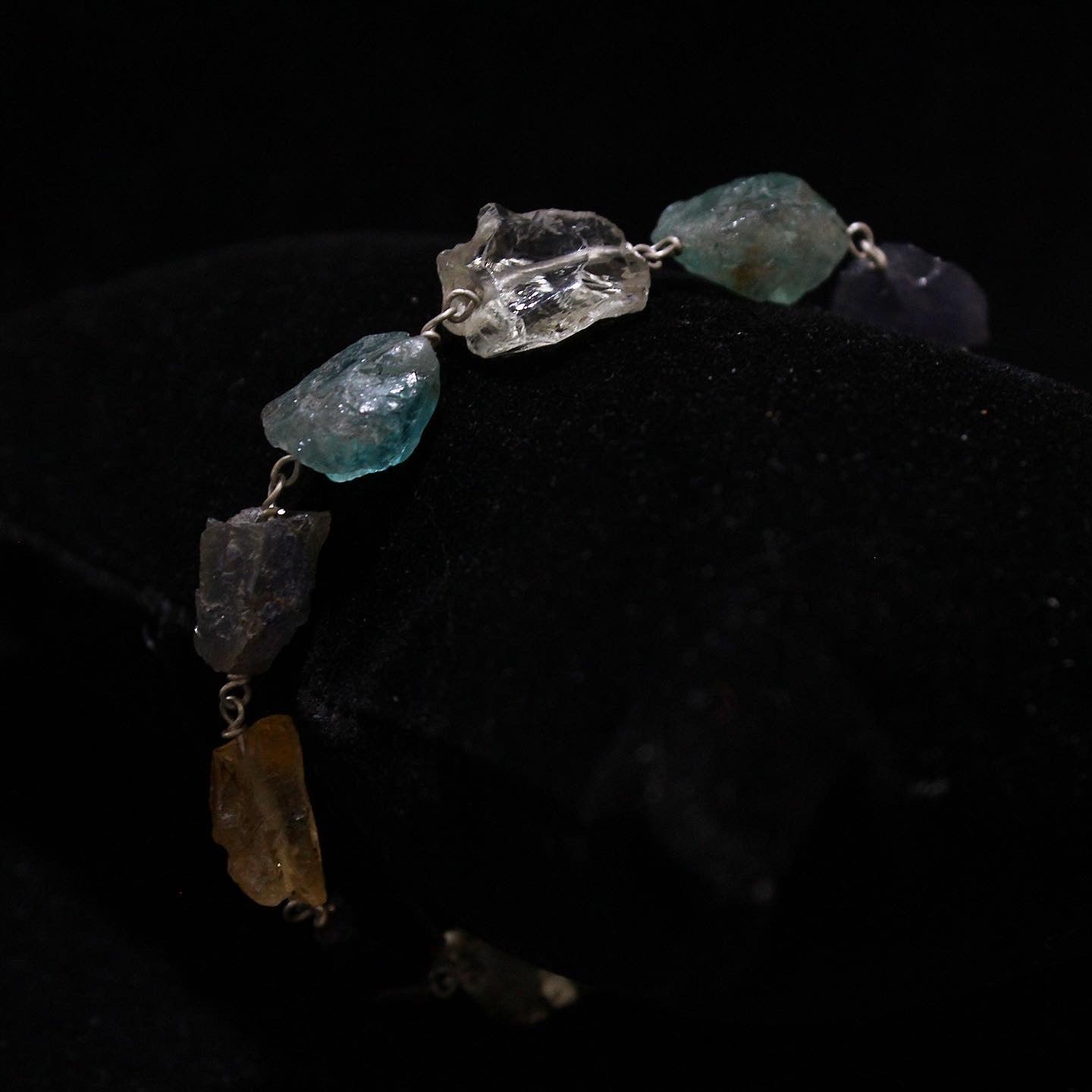 925 Silver Bracelet with Rough Cut Precious Stones