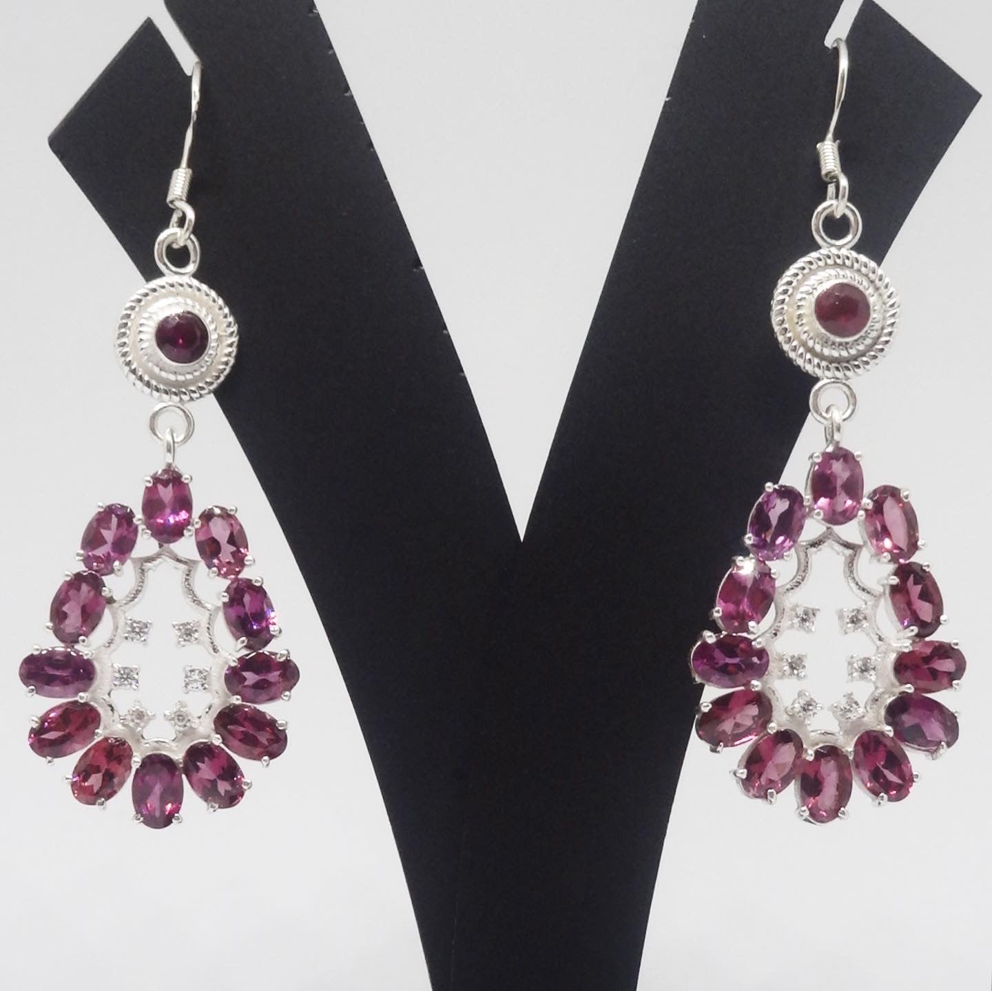 Gorgeous Water Droplet Garnet Silver Earrings