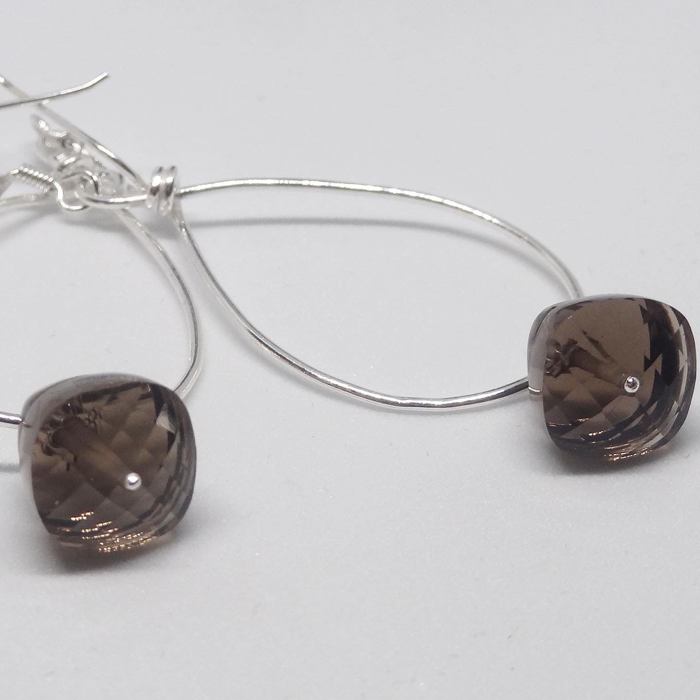 Hoop Silver Earrings with Smoky Topaz
