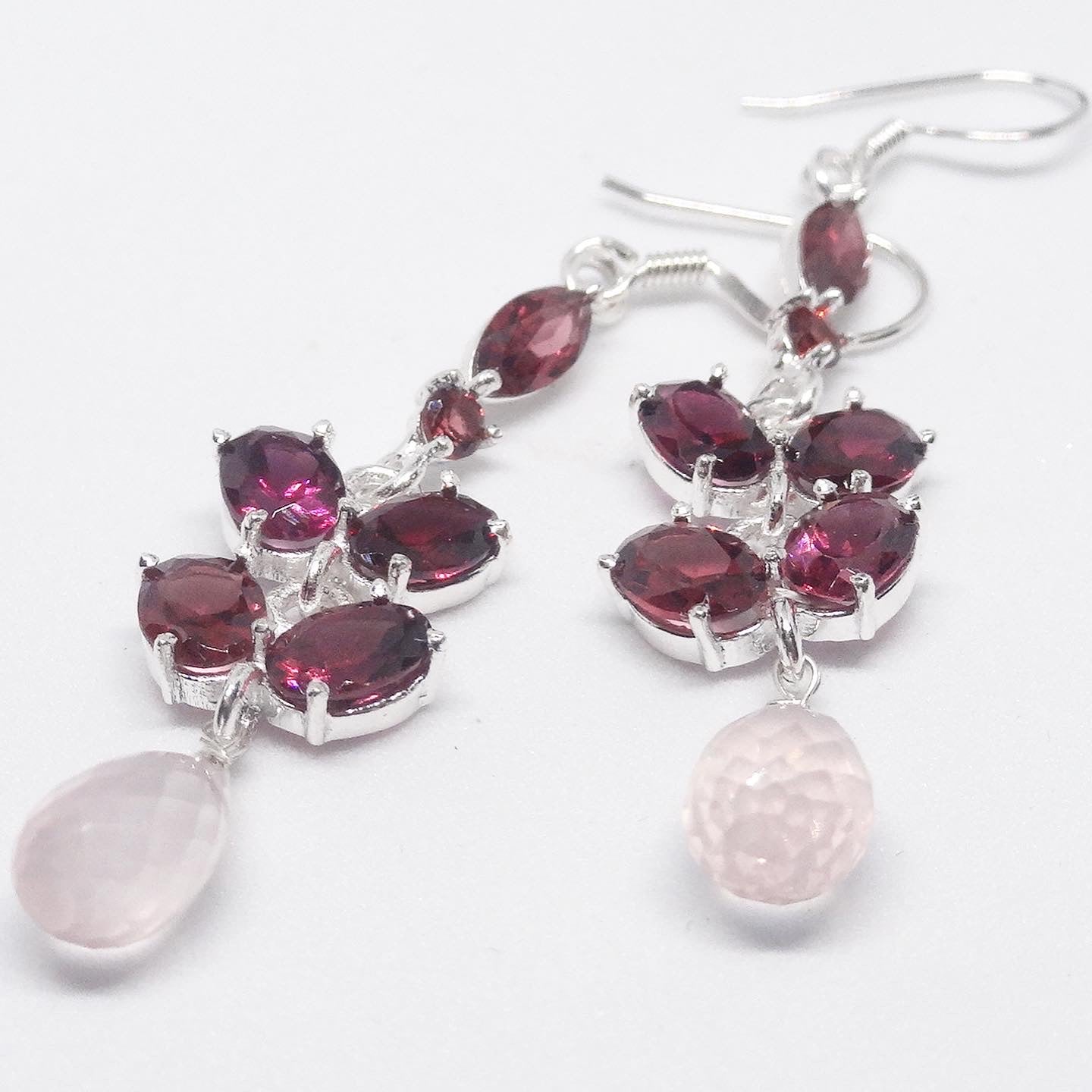 Stunning Red Long Silver Earrings