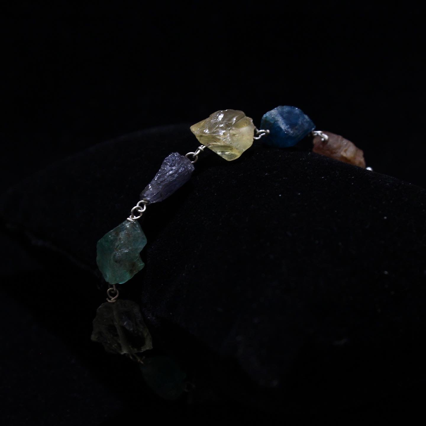 925 Silver Bracelet with Rough Cut Precious Stones