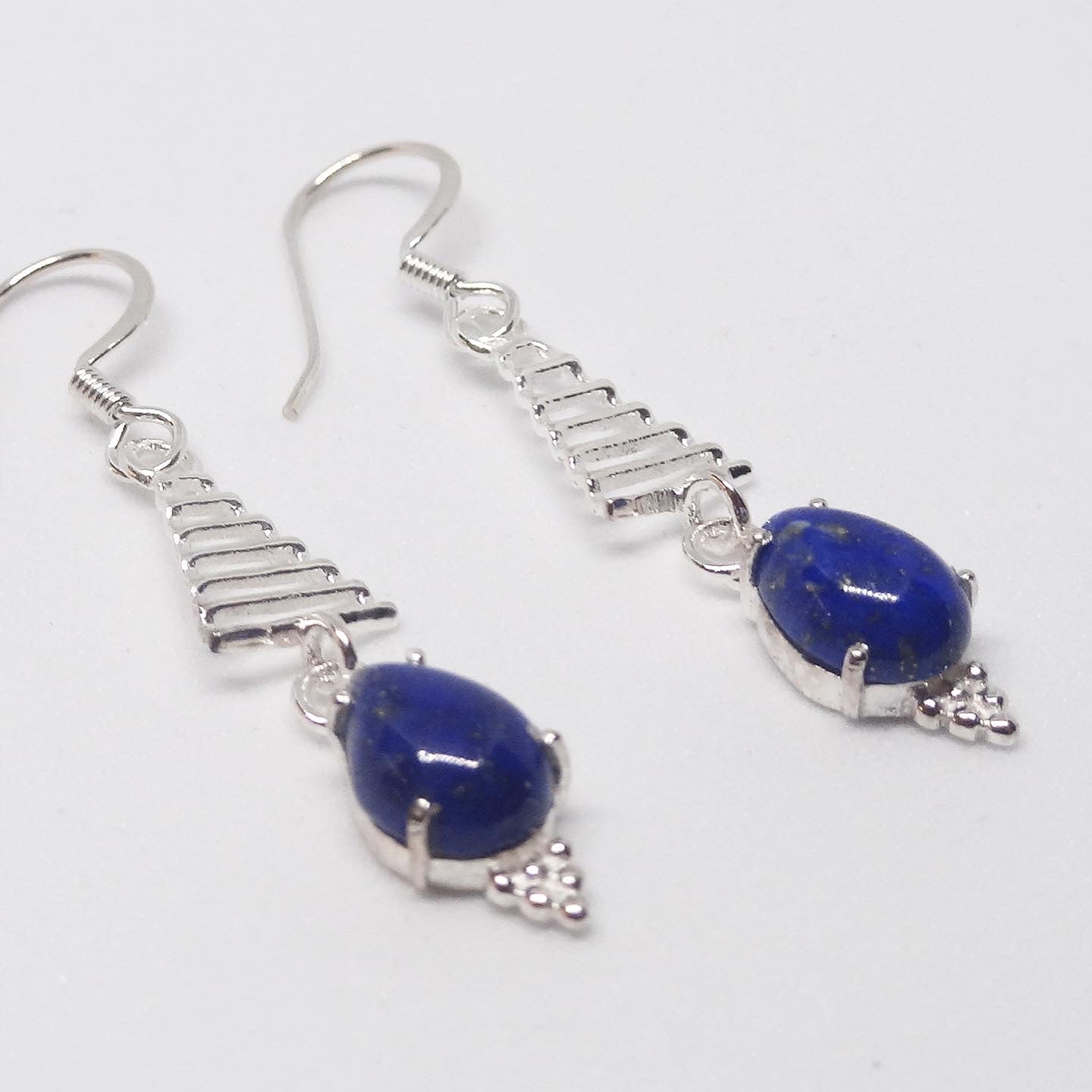 Lapis Lazuli Triangle Silver Earring