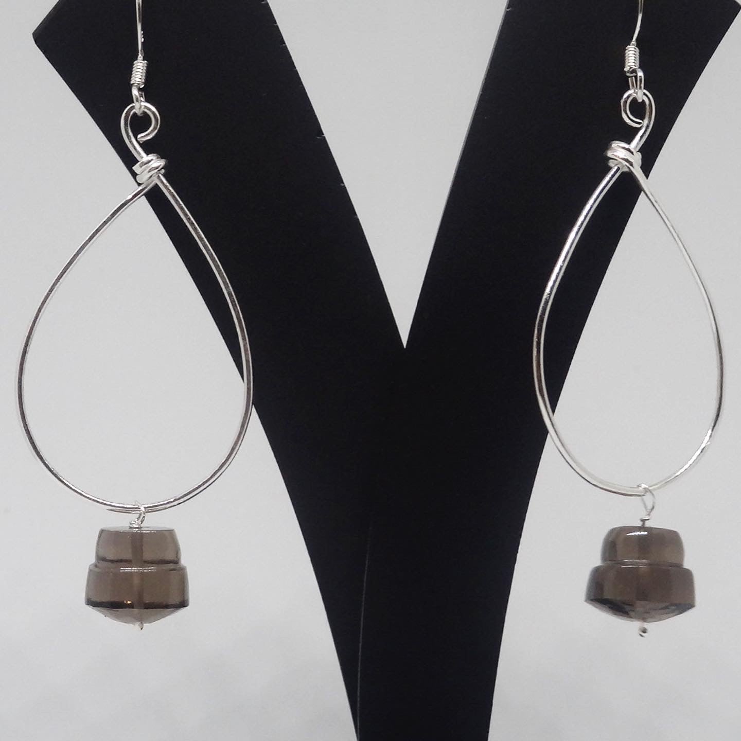 Hoop Silver Earrings with Smoky Topaz