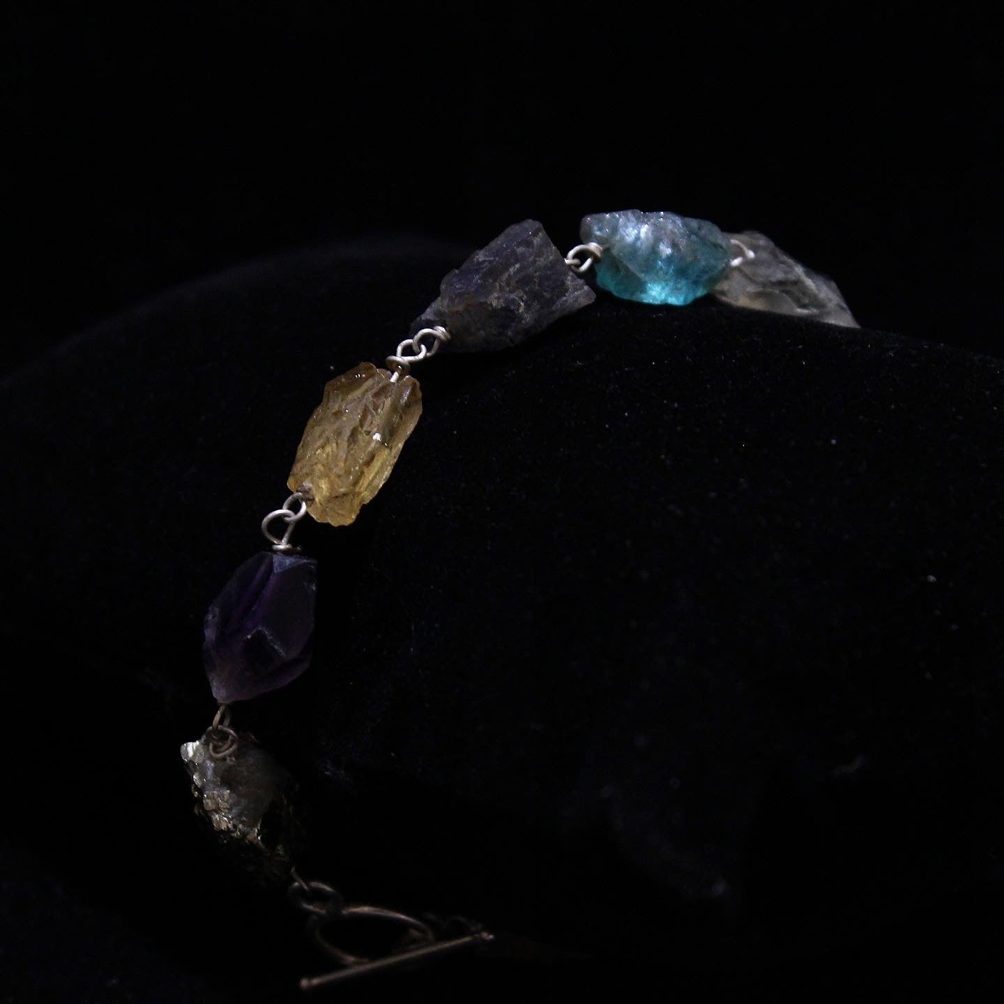 925 Silver Bracelet with Rough Cut Precious Stones