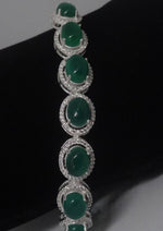 Load image into Gallery viewer, Green Onyx Silver Bracelet with American Diamonds

